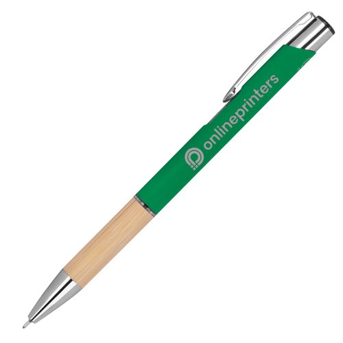 Groene gerecyclede gelpen met metalen elementen.