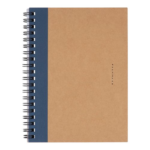 Donkerblauw notitieblok met spiraalbinding.