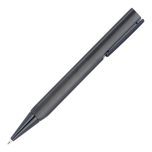 Zwarte schrijfset met balpen en etui.