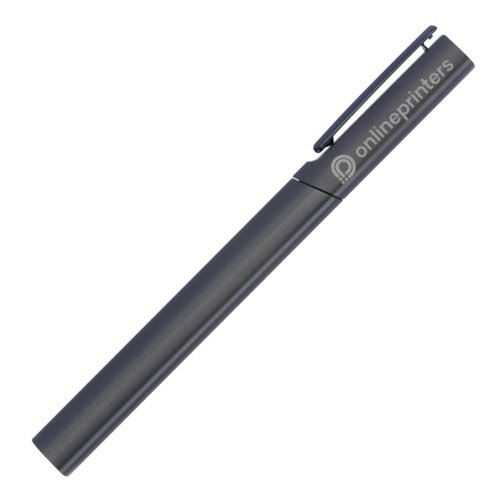 Zwarte schrijfset met balpen en etui.