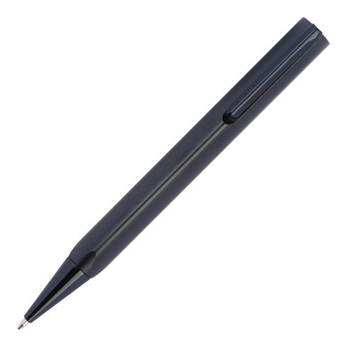 Zwarte schrijfset met balpen en etui.