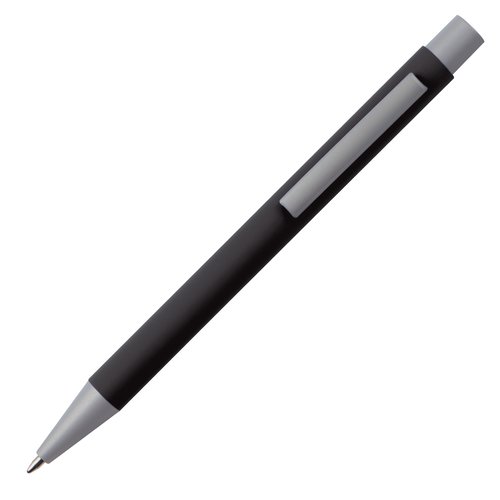 Zwarte schrijfset met balpen en etui.