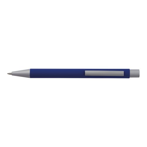 Blauwe schrijfset met balpen en etui.