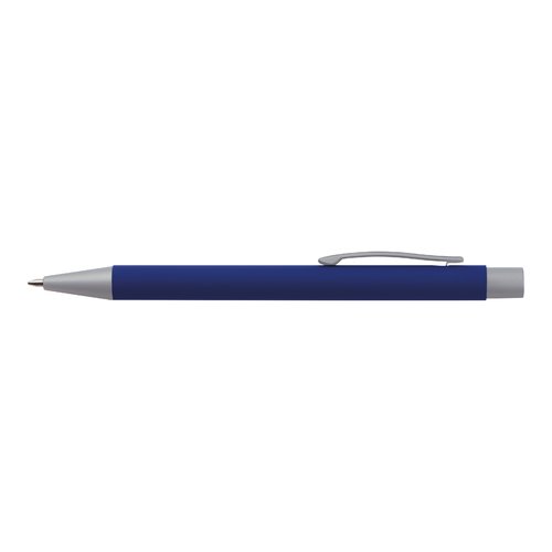 Blauwe schrijfset met balpen en etui.