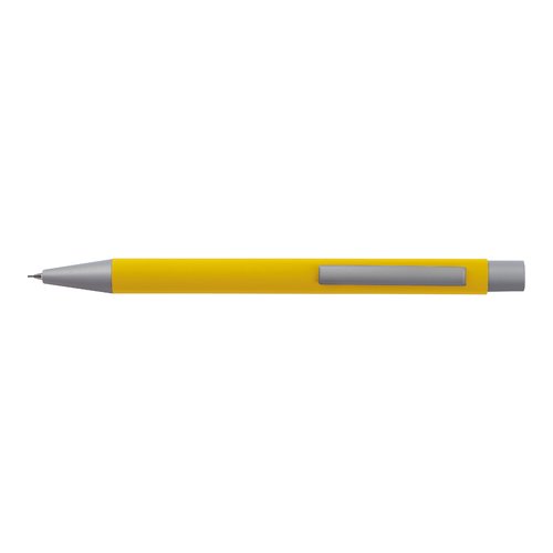 Gele schrijfset met een pen en een etui.