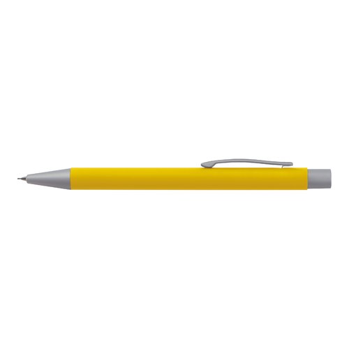 Gele schrijfset met balpen en etui.