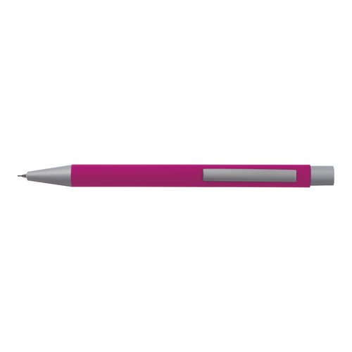 Roze schrijfset met balpen en etui.
