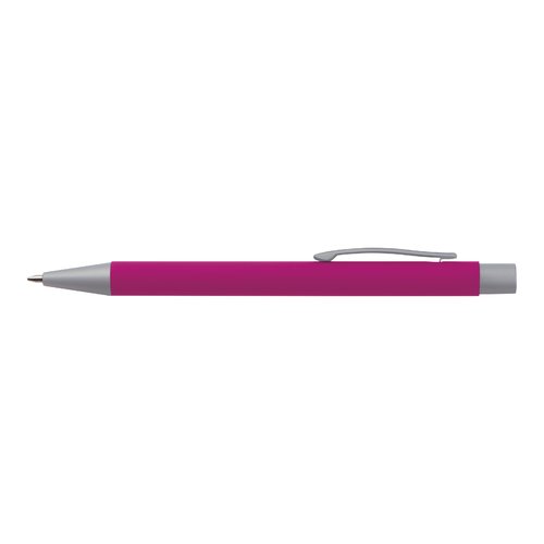 Roze schrijfset met balpen en etui.