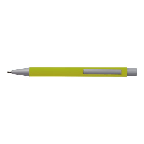 Appelgroene schrijfset met balpen en etui.