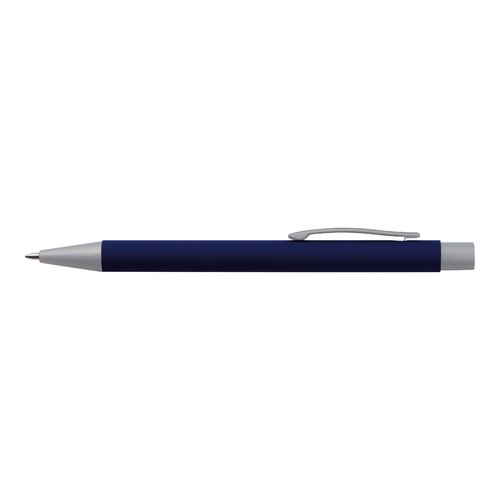 Donkerblauwe schrijfset met balpen en etui.