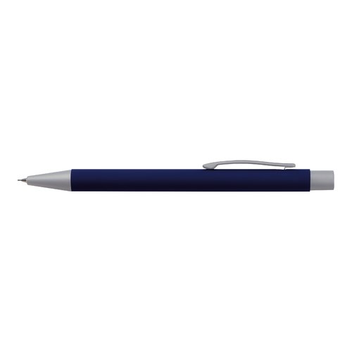 Donkerblauwe schrijfset met balpen en etui.