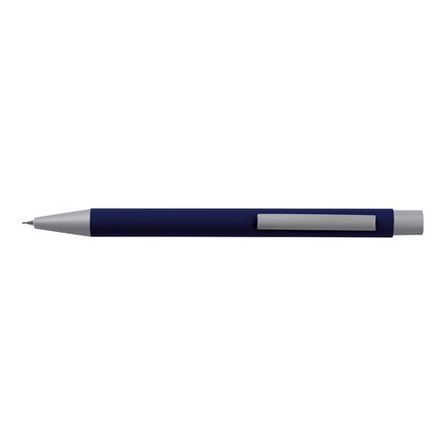 Donkerblauwe schrijfset met balpen en rollerballpen.