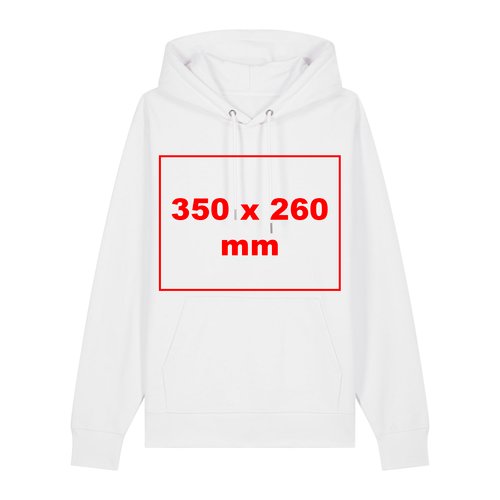 Witte stoffen hoodie met capuchon en kangoeroezak.