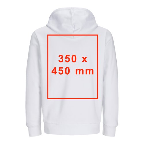Unisex sweater met capuchon en volledige ritssluiting.
