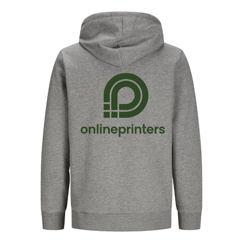 Grijs gemleerd sweatjack van katoen en gerecycled polyester met capuchon.