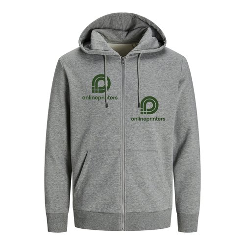 Grijs gem�leerd sweatshirtjack van katoenmix met capuchon en volledige ritssluiting.