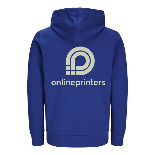 Donkerblauw sweatshirtjack van biologisch katoen en gerecycled polyester met capuchon.