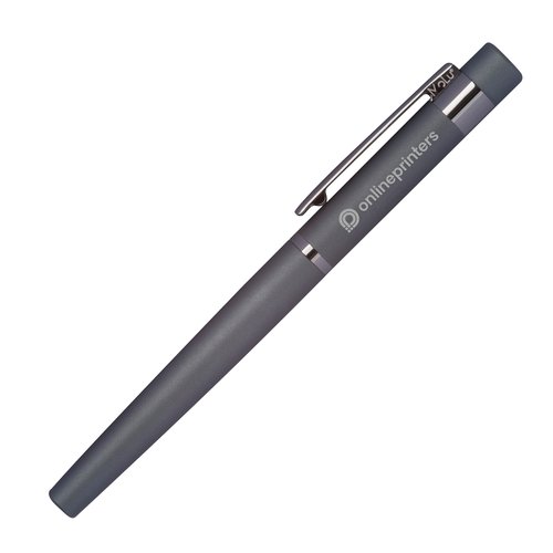 Antracietkleurige schrijfset met balpen en etui.
