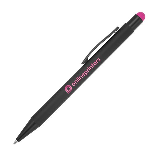 Roze metalen balpen met touchfunctie en clip.