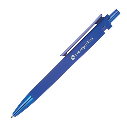 Blauwe balpen van gerecycled ABS met clip en drukknop.