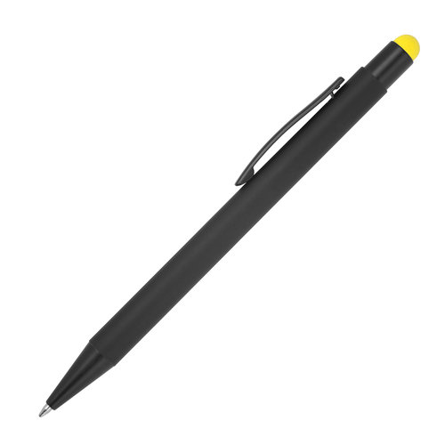 Gele metalen balpen met aanraakfunctie en clip.