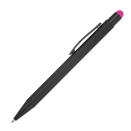 Roze metalen balpen met aanraakfunctie en clip.
