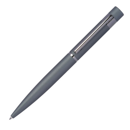 Antracietkleurige schrijfset met balpen en etui.
