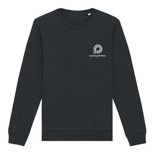 Donkergrijs stoffen sweatshirt met lange mouwen.