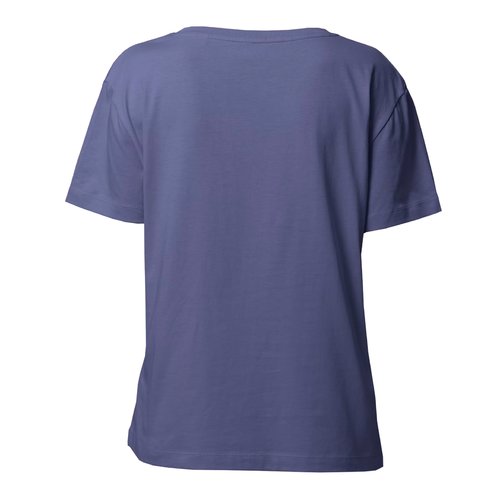Blauw biologisch katoenen T-shirt voor dames met korte mouwen.