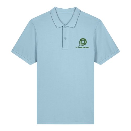 Hemelsblauw biologisch katoenen poloshirt voor heren met korte knoopsluiting.