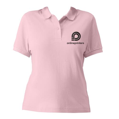 Roze biologisch katoenen poloshirt met korte knoopsluiting.