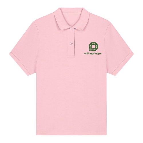 Roze damespoloshirt van biologisch katoen met korte mouwen.