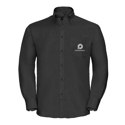 Zwart katoenen overhemd voor heren met lange mouwen.