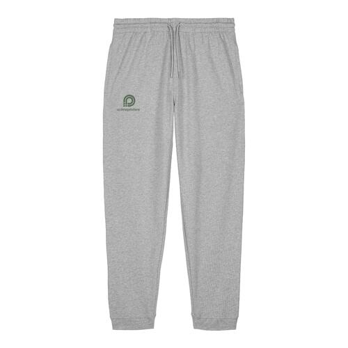 Grijze stoffen joggingbroek met trekkoord.