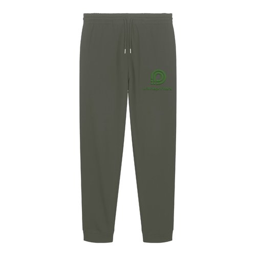 Khaki katoenen joggingbroek met elastische tailleband en trekkoord.