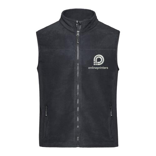 Donkergrijs/zwart polyester fleece vest met volledige ritssluiting en zakken.