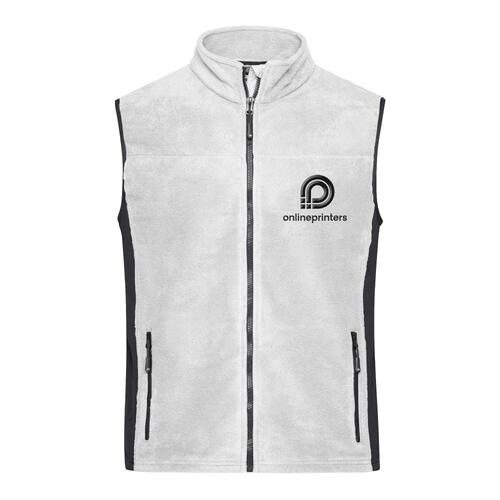 Wit polyester fleece vest voor heren met volledige ritssluiting en zakken.
