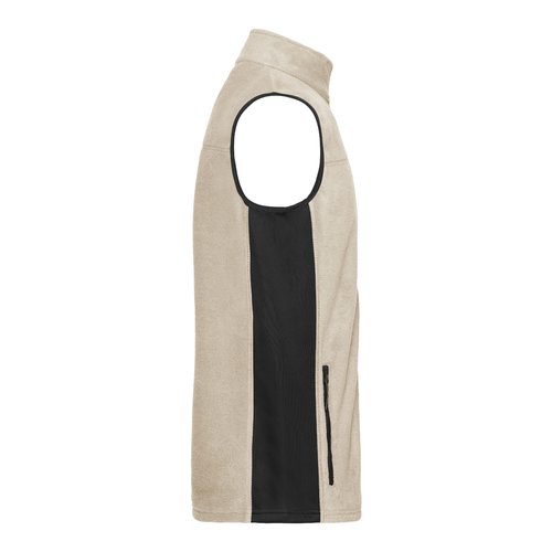 Beige/zwart polyester fleece vest met zak met ritssluiting.