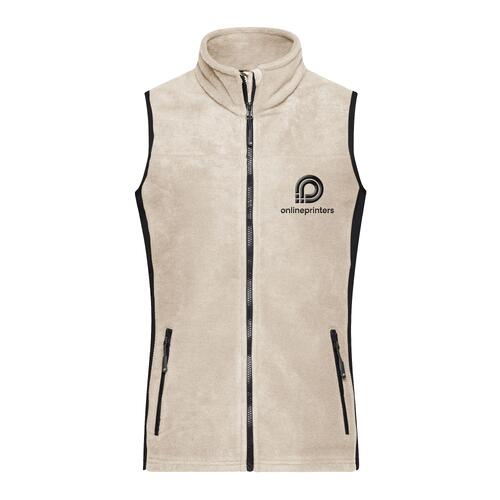 Beige fleecevest voor dames met volledige ritssluiting en zakken.