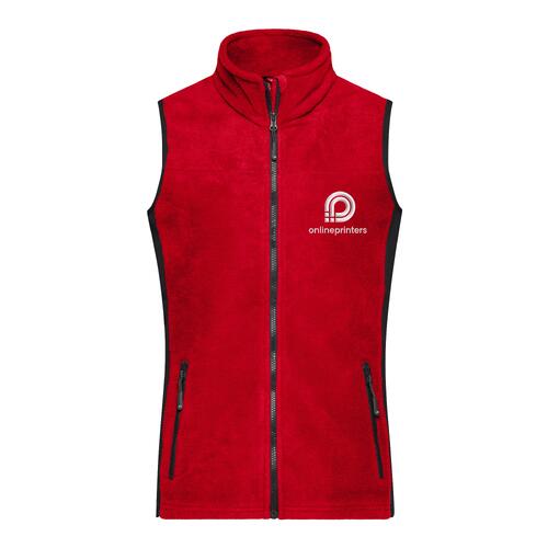 Rood polyester fleece vest voor dames met een volledige ritssluiting.