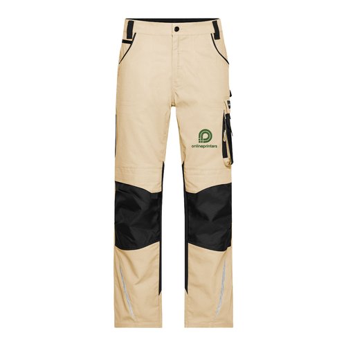 Beige/zwarte werkbroek van polyester-katoenmix met meerdere zakken.