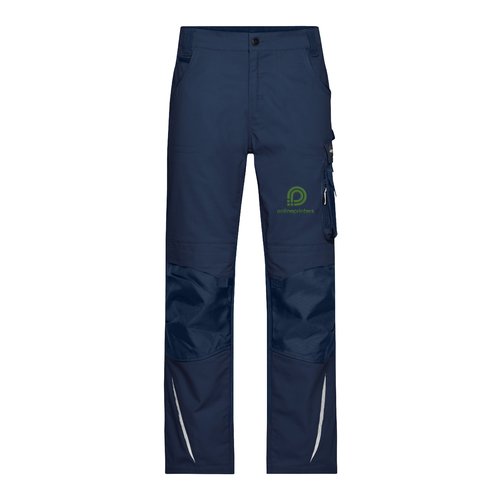 Marineblauwe polyester-katoenen werkbroek met meerdere zakken.