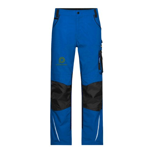 Blauwe werkbroek van polyester-katoenmix met zakken.