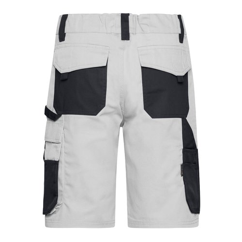 Witgrijze werkshort van polyester-katoenmix met meerdere zakken.