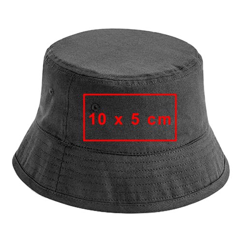 Grijze stoffen bucket hat met rondomlopende rand.