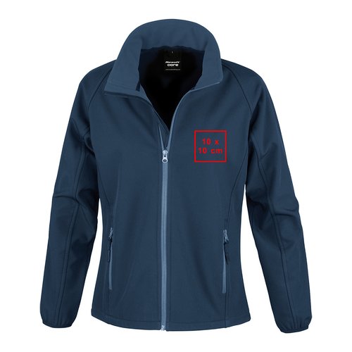 Blauwe softshell jas voor heren met volledige ritssluiting en zakken aan de zijkant.