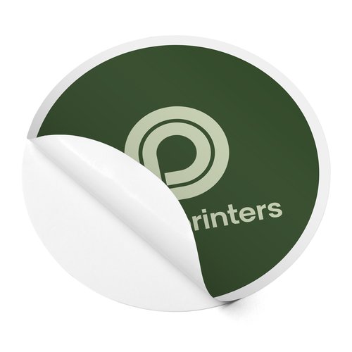 Ronde papieren sticker in aangepast formaat.