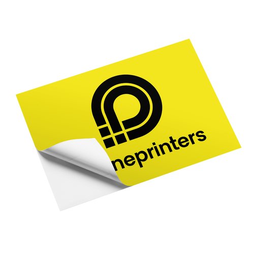 Gele sticker in aangepaste vorm, zelfklevend.