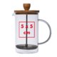 Transparante glazen cafetire met metalen filter en houten deksel.