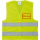 Geel stoffen veiligheidsvest met reflecterende strepen.